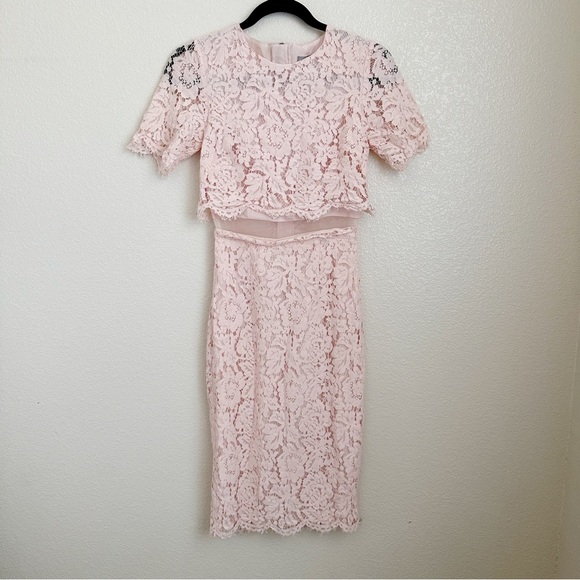 ASOS‎ Lace Crop Top Midi Pencil Dress Sz 0 Pink - Picture 10 of 15